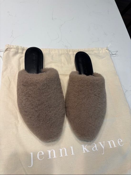Jenni Kayne Shoes - Jenni Kayne Shearling Mules in Taupe with Black Insole